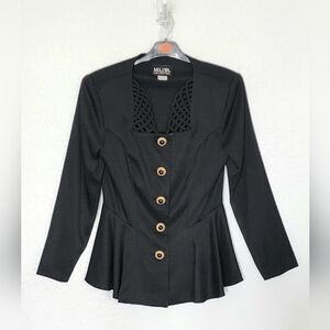 Melissa Vintage Made In USA 1980s Women's Black Jacket w/Gold Buttons. Size 6
